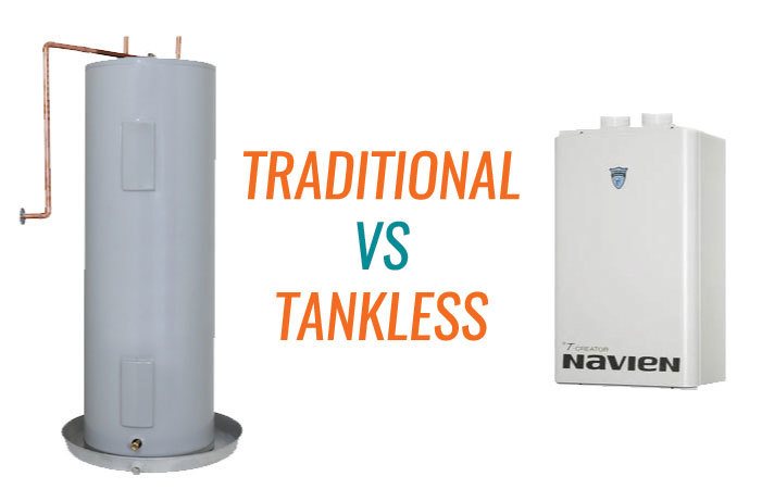 compare traditional vs tankless water heater